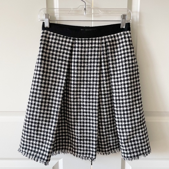 Weekend Max Mara Wool Pleated Gingham Plaid Raw Hem Skirt Size 2 - Picture 1 of 10